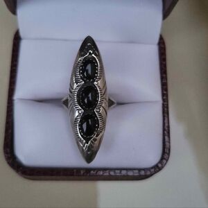 Vintage Sterling Silver and Black Onyx  Shadow Box Ring